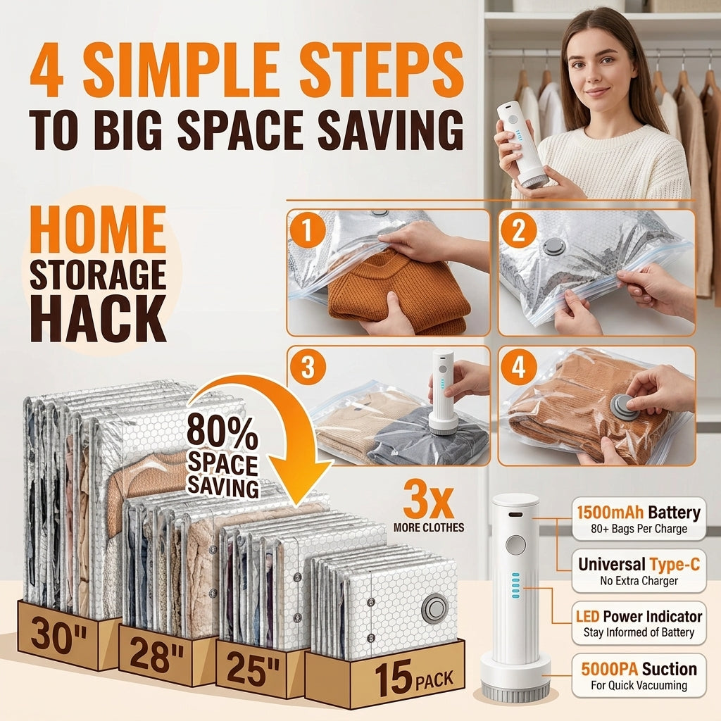 Packora Electric Vacuum Bags — Pack 2x More, No Manual Pumping