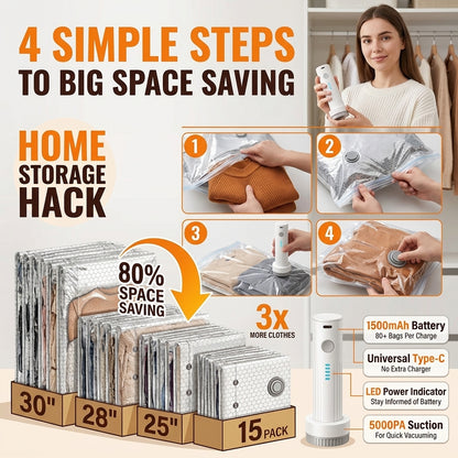 Packora Electric Vacuum Bags — Pack 2x More, No Manual Pumping
