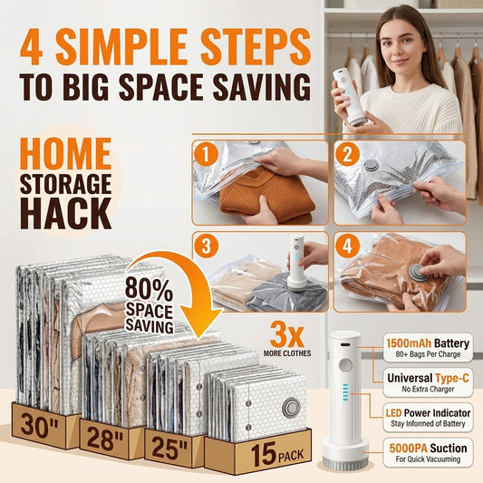 Packora Electric Vacuum Bags — Pack 2x More, No Manual Pumping